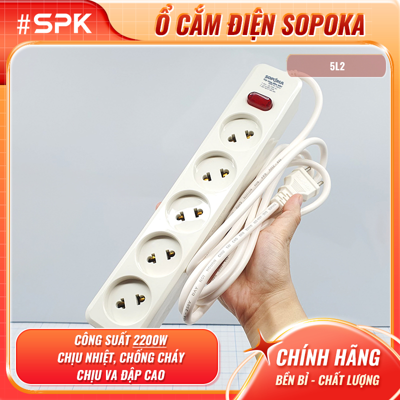 SOPOKA Ổ Cắm Điện 5 Lỗ Chéo Âm Lõi Sứ 2200W 5L2 - Công Suất Tối Đa 2200W, Chống Cháy, Chống Va Đập