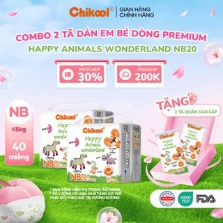   Combo 2  CHIKOOL Tã Dán Em Bé Dòng Premium Baby Tape Diapers Happy Animals Wonderland Size NB20x2 