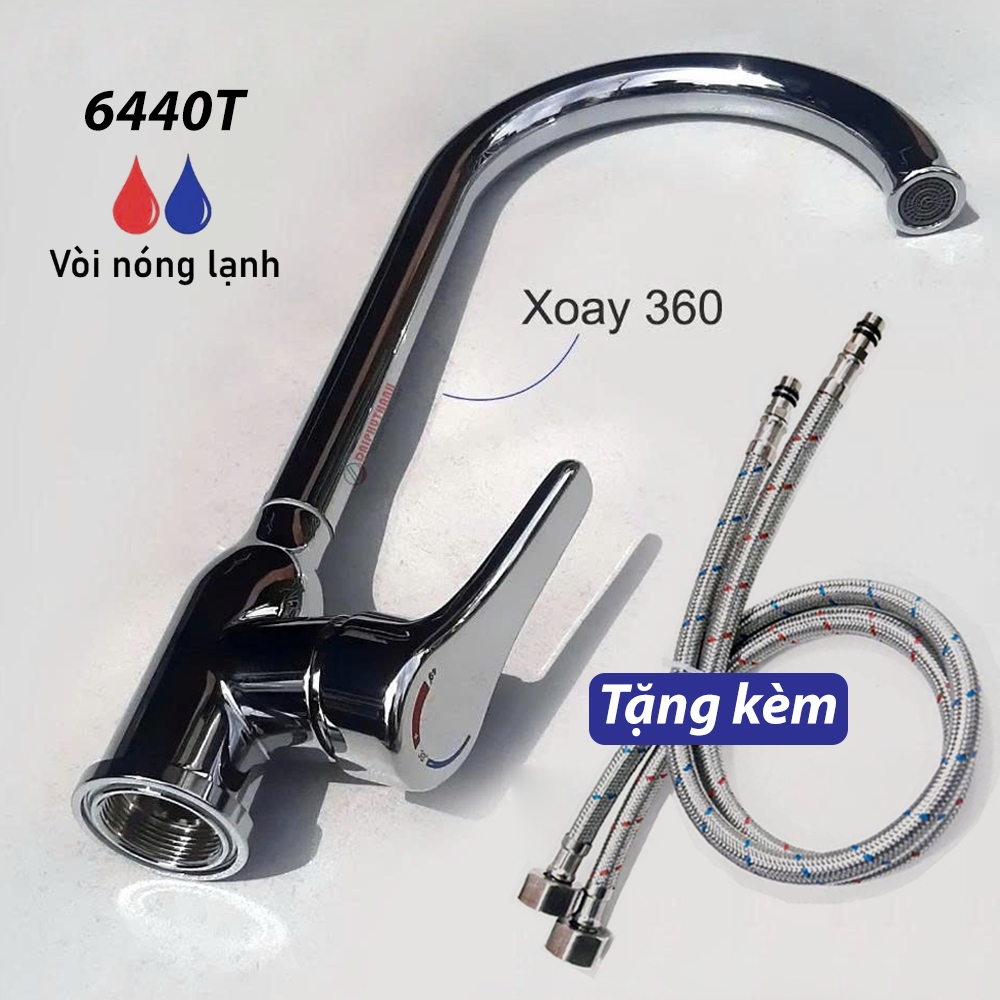 Vòi Bếp Vòi Rửa Chén Bát Nóng Lạnh Inox Phủ Crome Nhiều Mẫu - Thân vòi xoay 360 độ, tặng cặp dây cấp nóng lạnh