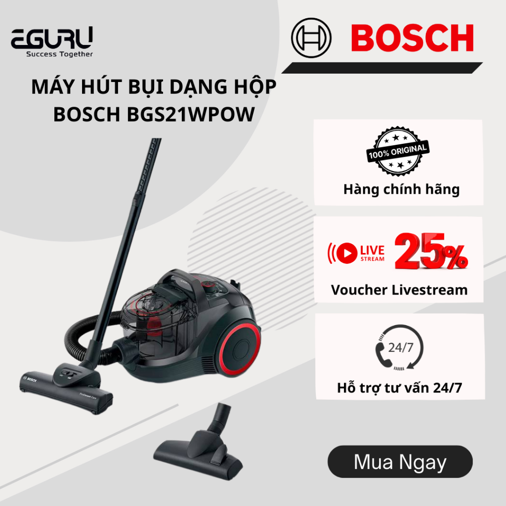 Máy hút bụi dạng hộp Bosch BGS21WPOW - Hàng Chính Hãng - Bảo Hành 24 Tháng