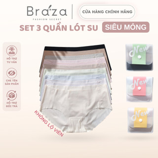  Combo 3 Quần Lót Nữ Su Không Viền Lưng Vừa Siêu Mỏng Tàng Hình Không Lộ Thoáng Khí Cao Cấp Braza 