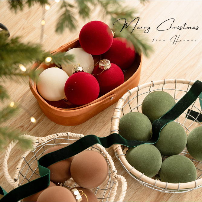 Set Quả Châu Nhung E108 4cm, 6cm, 8cm Dễ Thương Trang Trí Noel Giáng Sinh