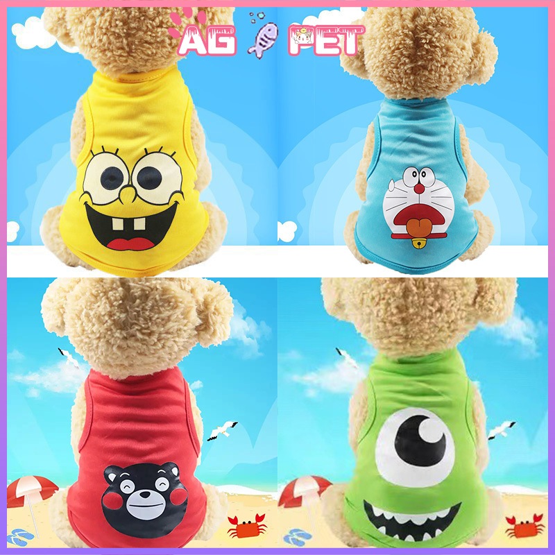 Áo cho chó mèo kiểu dáng ba lỗ, họa tiết hoạt hình giá rẻ mùa hè chất liệu cao cấp thoáng mát cho thú cưng