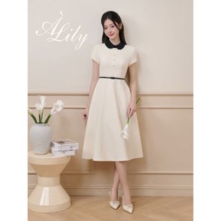 Váy nữ chiết eo Lily BEAUTEBYV dáng xoè dài thanh lịch cổ bèo sen (KHÔNG KÈM DÂY LƯNG, CỔ THÁO RỜI ĐƯỢC TRÁNH PHAI)