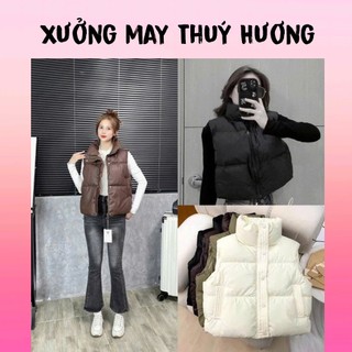  Áo Phao Gile Nữ Dáng Ngắn Chất Da Có Túi 2 Bên Áo Khoác Phao Gile Nữ Cổ Cao Có Dây Rút Áo Gile Phao Trơn 
