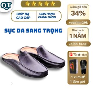 Sục Lười Nam Da Cao Cấp Đế Cao Su Khâu Đế Chắc Chắn Lót Chân Thoáng Khí Thiết Kế Êm ÁI