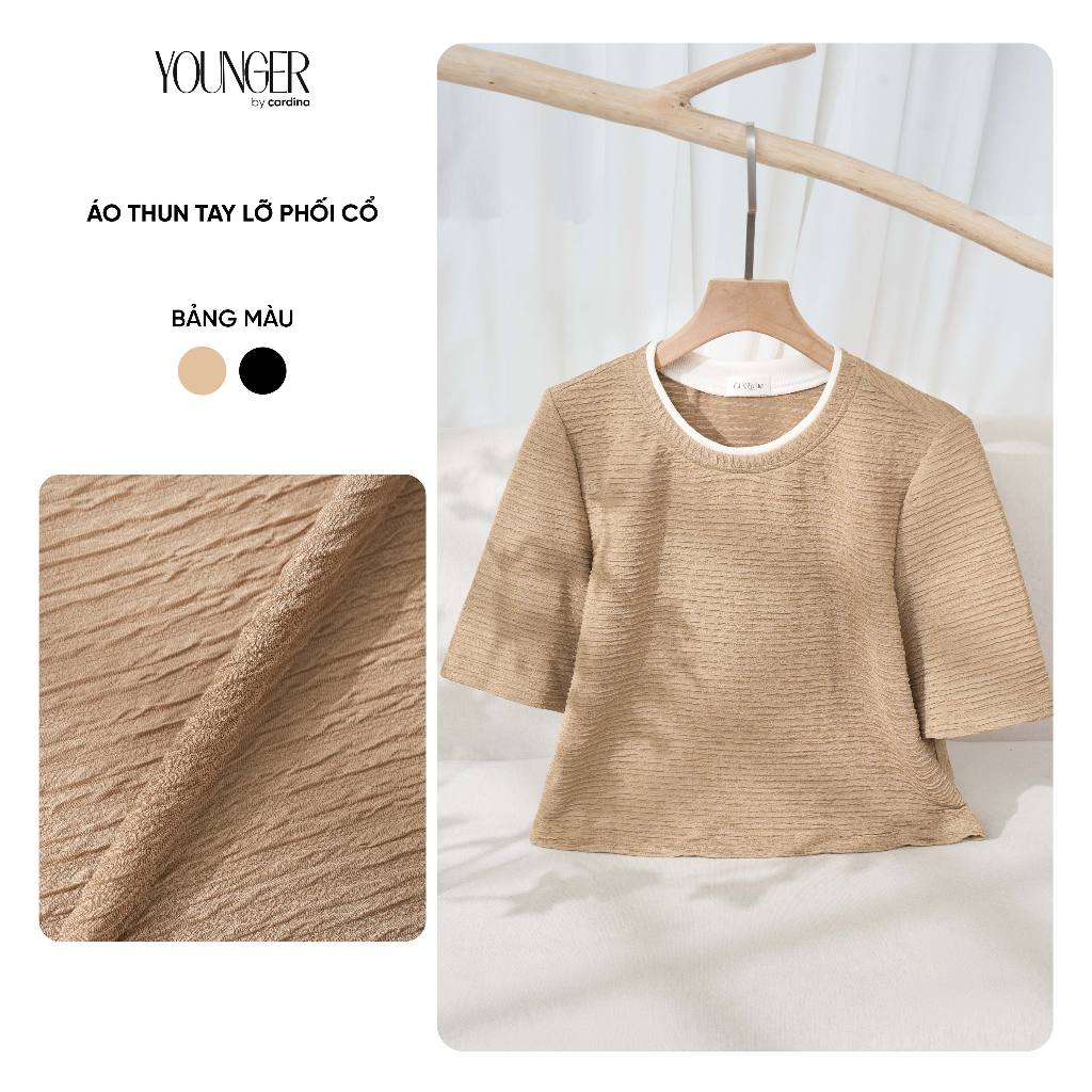 Áo thun nữ YOUNGER BY CARDINA tay lỡ phối cổ 5YATC21