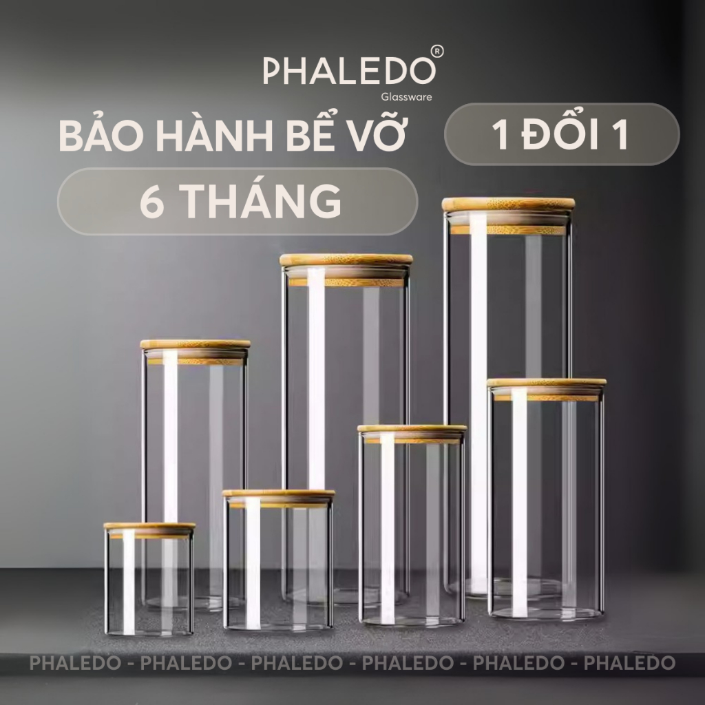 Lọ Thuỷ Tinh Có Nắp Gỗ Tre Borosilicate Chịu Nhiệt, Không Chứa Chì Cao Cấp PHALEDO (PL-0360)