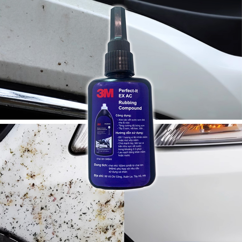 Dung dịch tẩy ố sơn ô tô 3M, tẩy vết bẩn, nhựa cây, keo dán - Xóa xước dăm, tăng độ bóng sơn xe(chai chiết 50ml/100ml)