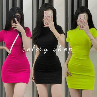 Đầm body cổ lọ ngắn tay chất thun porip co giãn mềm mịn - Colory Shop