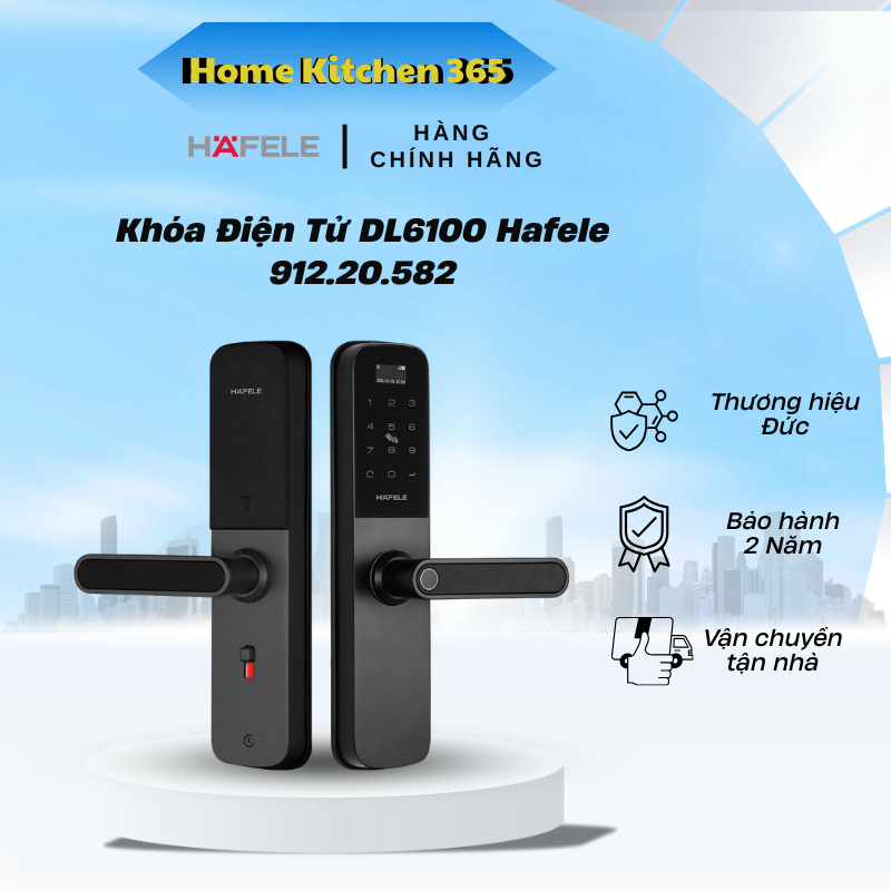 Khóa Điện Tử DL6100 Hafele 912.20.582 - Thân Khóa Thép Không Rỉ - Màu Đen Sang Trọng - HK3
