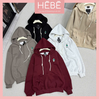 Áo khoác nữ Kashi hoodie có mũ chất nỉ dày dặn giữ ấm tốt, Áo khoác nỉ nữ khóa kéo họa tiết thêu gấu thời trang HEBE