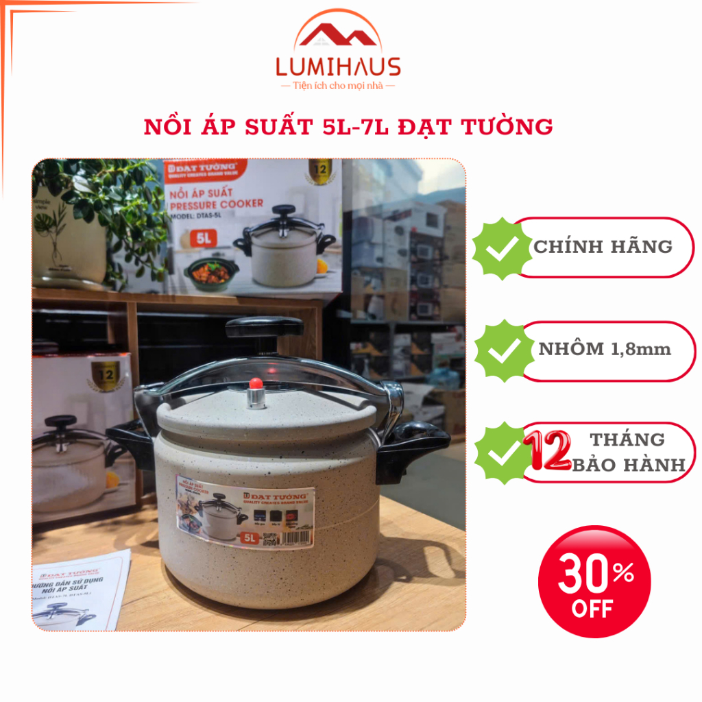Nồi Áp Suất Đạt Tường DTAS-5L/7L Chính Hãng – Nhôm Dày 1.8mm, An Toàn, Tiện Lợi, Bảo Hành 12 Tháng