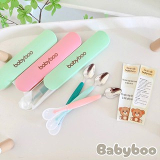  Thìa muỗng nạo nhỏ hoa quả có hộp đựng cho bé ăn dặm 2 đầu silicon và inox 304 