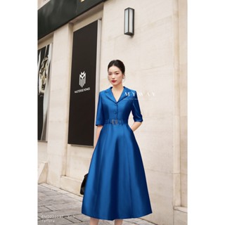  Đầm Công Sở Nữ MY WAY Cổ Vest Dáng Xòe Kèm Đai Sang Trọng 6MD22229Tw 