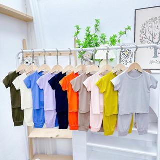  Combo 4 Bộ Quần Áo Thun Lạnh Cho Bé Trai Bé Gái | Quần Dài Áo Cộc Tay Màu Trơn Basic | Từ 5-16kg 