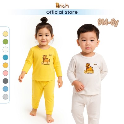 Bộ dài tay cài vai vải sợi tre in Camel Arich mềm mát cho bé trai, gái từ 9 tháng đến 6 tuổi