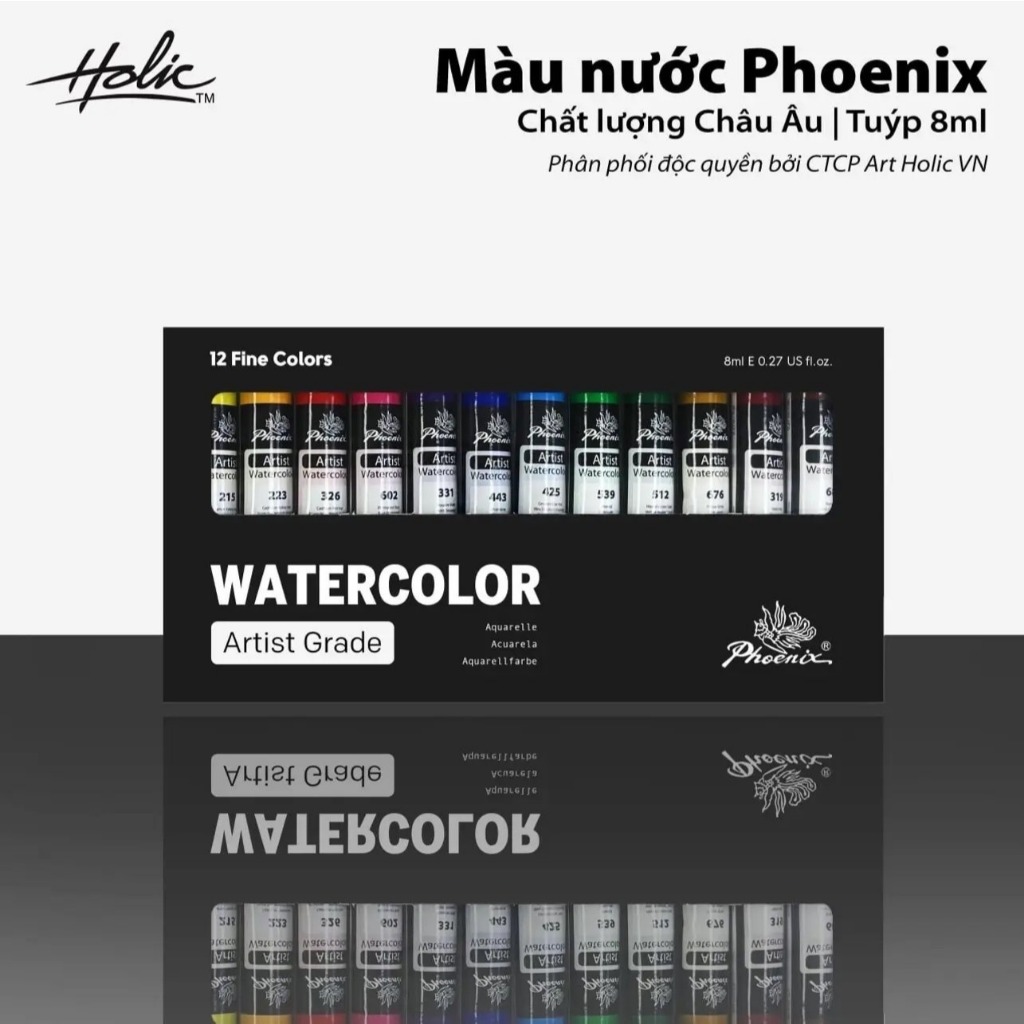 XẢ KHO, TẶNG GIẤY A6  - MÀU NƯỚC CAO CẤP DẠNG TUÝP 8ML PHOENIX ARTIST GRADE WATERCOLOR (HẠNG HỌA SĨ)