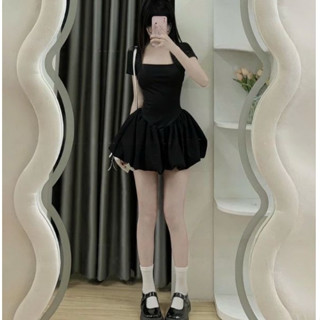 Váy nữ xinh cổ U dáng ngắn tay ngắn, đầm bí phồng tiểu thư form siêu xòe - Colory Shop