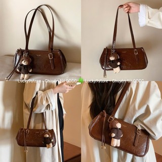  Túi nữ Túi Chio kẹp nách size 28 chất da nhăn bóng màu nâu vintage tặng charm treo túi siêu xinh chuẩn đẹp Hs273# 