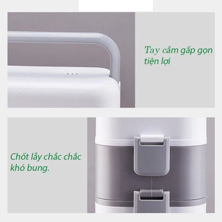 Hộp cơm cắm điện Chefman, hộp cơm văn phòng 4 khay 2 tầng có thể nấu cơm trực tiếp cực tiện lợi