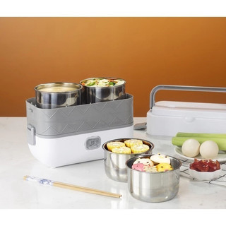 Hộp cơm cắm điện Chefman, hộp cơm văn phòng 4 khay 2 tầng có thể nấu cơm trực tiếp cực tiện lợi
