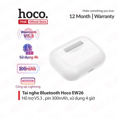 Tai nghe Bluetooth V5.3 Hoco EW26 dung lượng pin 300mAh, sử dụng đến 4 giờ, tương thích nhiều thiết bị
