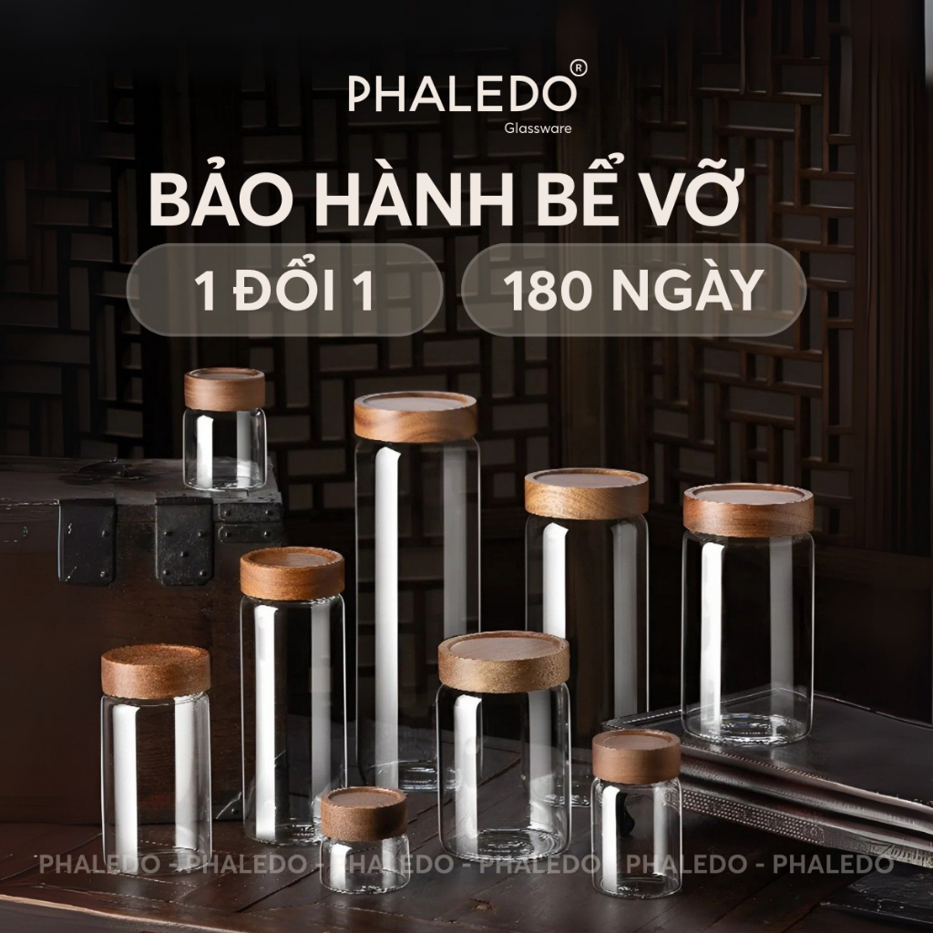  Hũ Thuỷ Tinh Có Nắp Xoắn Gỗ Keo Đựng Đồ Đa Năng Như Trà Cafe Đồ Ăn... Cho Gia Đình Decor Sang Trọng PHALEDO  P-0362  