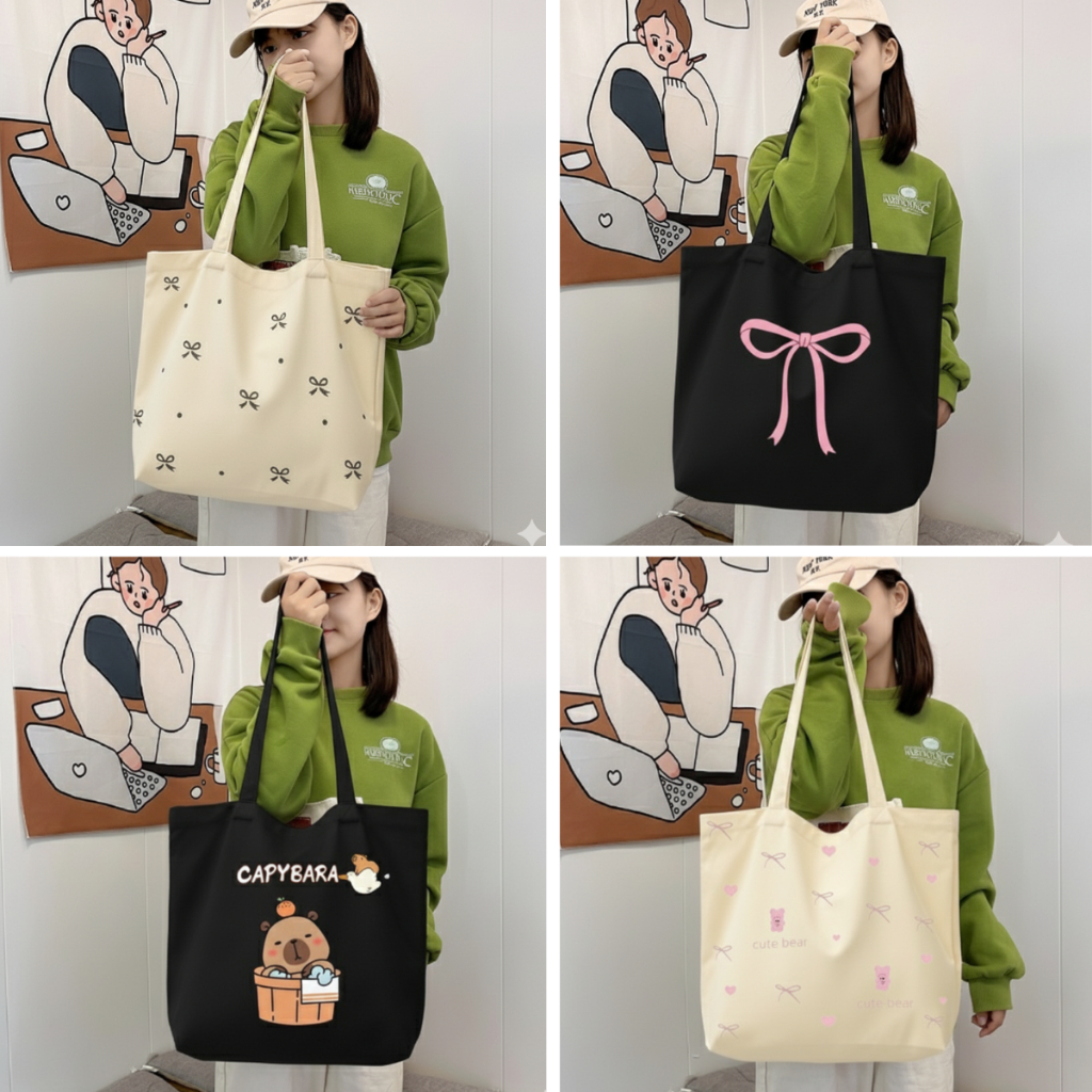 Túi tote đeo vai đựng đồ vải canvas đi học đi làm túi vải đựng đồ có khoá kéo miệng tiện lợi