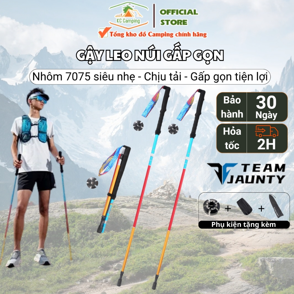 Gậy leo núi, chạy bộ đường dài gấp gọn hợp kim nhôm 7075 siêu nhẹ Team Jaunty dài 105-125cm