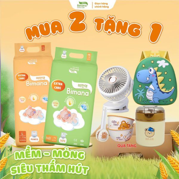 [MUA 2 TẶNG 1] Tã Bỉm Dán/Quần BIMANA EXTRA CARE mỏng thoáng, thấm hút vượt trội đủ size