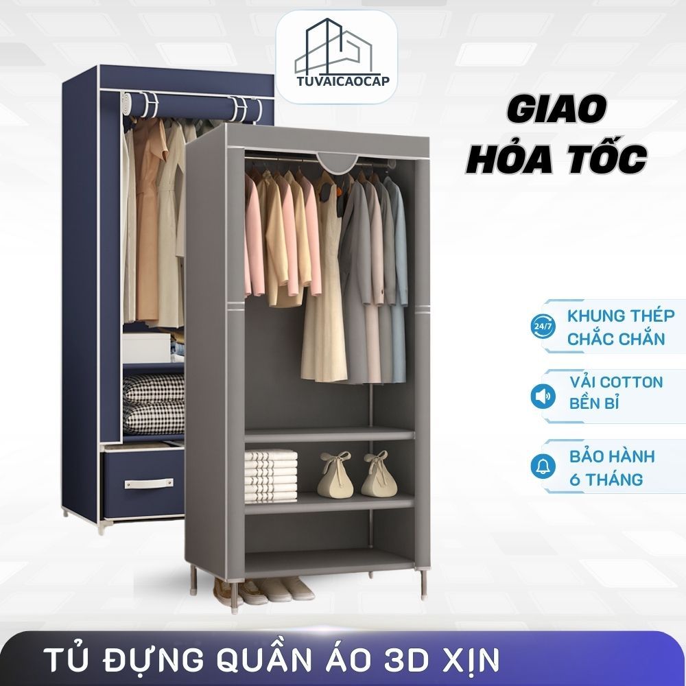 Tủ Quần Áo Vải 3D Đựng Quần Áo Treo Tiện Dụng Lắp Ghép Đa Năng Gọn Nhẹ Kệ Đựng Đồ Gia Đình