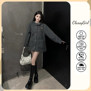  Áo khoác dạ len cao cấp có mũ trùm đầu cho nữ mùa đông dáng rộng dày dặn kiểu dáng mới hot trend sang chảnh 