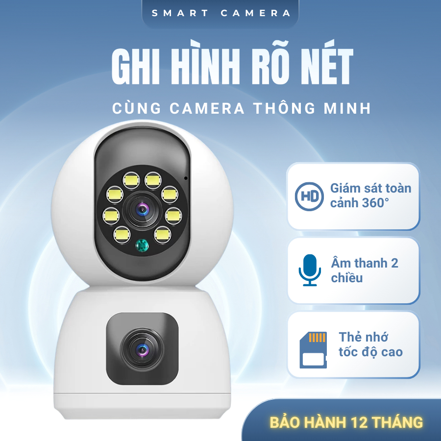 Camera Wifi 2 Mắt Trong Nhà Xoay 360° – Điều Khiển PTZ, Đàm Thoại 2 Chiều, Giám Sát Từ Xa, Nhận Diện