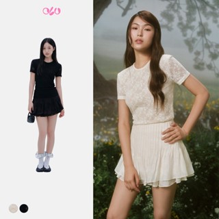  Áo thun ren dáng ôm body năng động nữ tính Fleur Lace Short Sleeve Top nhiều màu phù hợp đi chơi OLV 