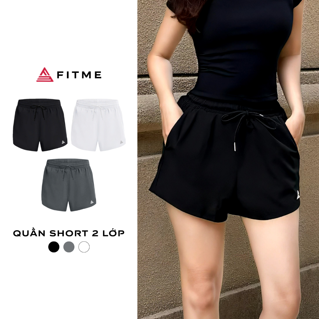 Quần đùi thể thao nữ 2 lớp Fitme tập gym, chạy bộ chất liệu bền nhẹ co giãn 4 chiều thoáng khí Q2NU01