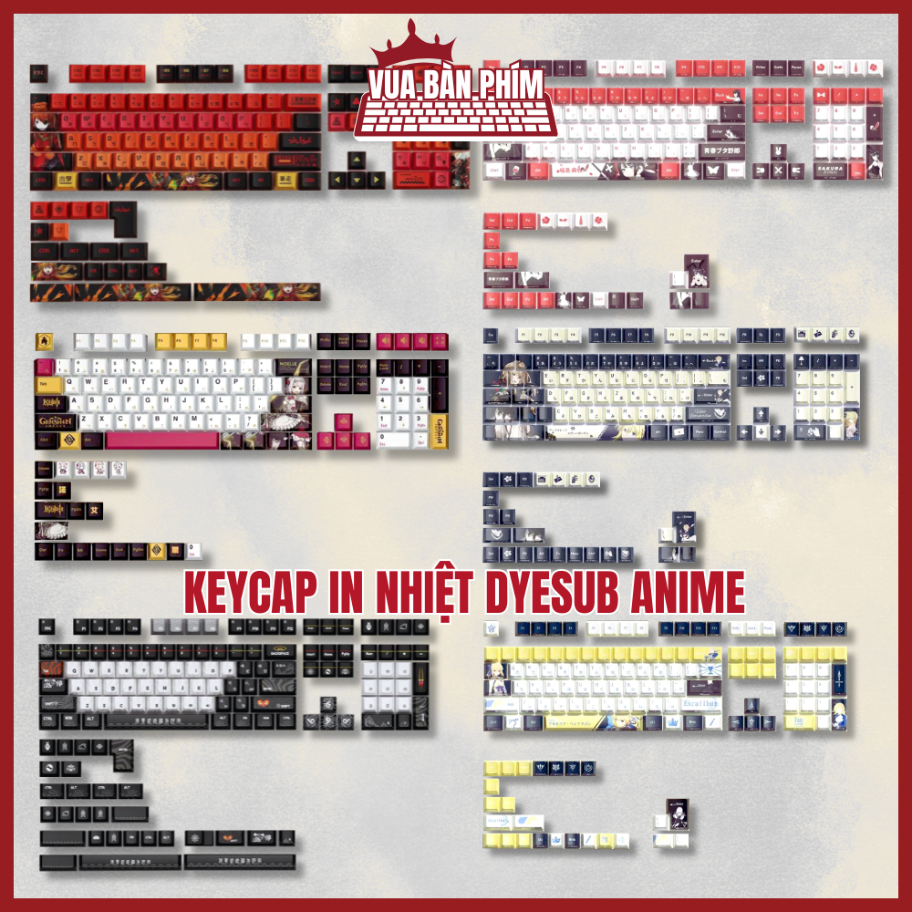 Tổng hợp keycap anime in nhiệt dyesub wukong ,genshin impact ,chất liệu pbt , profile cherry , đầy đ