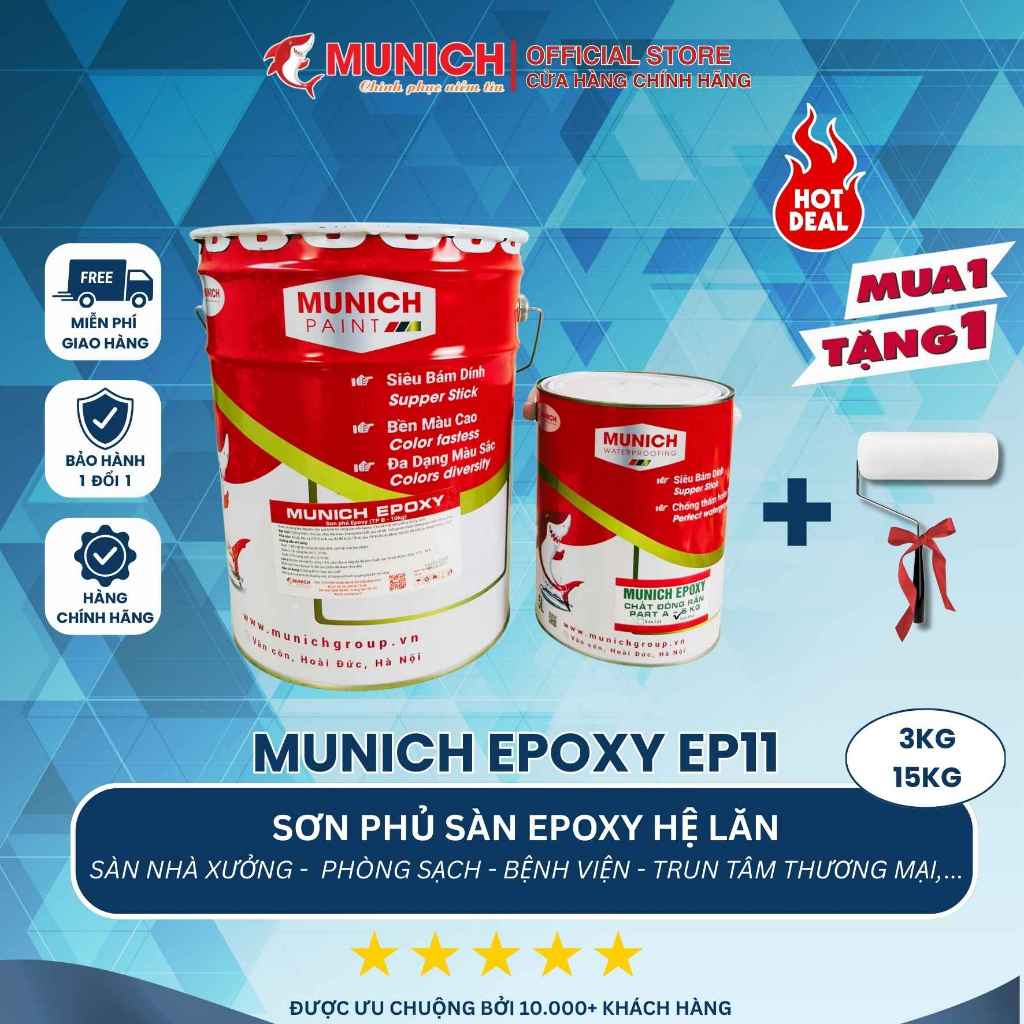 Sơn sàn công nghiệp Hệ Lăn - Munich Epoxy EP11 - Sơn sàn nhà xưởng, sàn bê tông, nhà máy