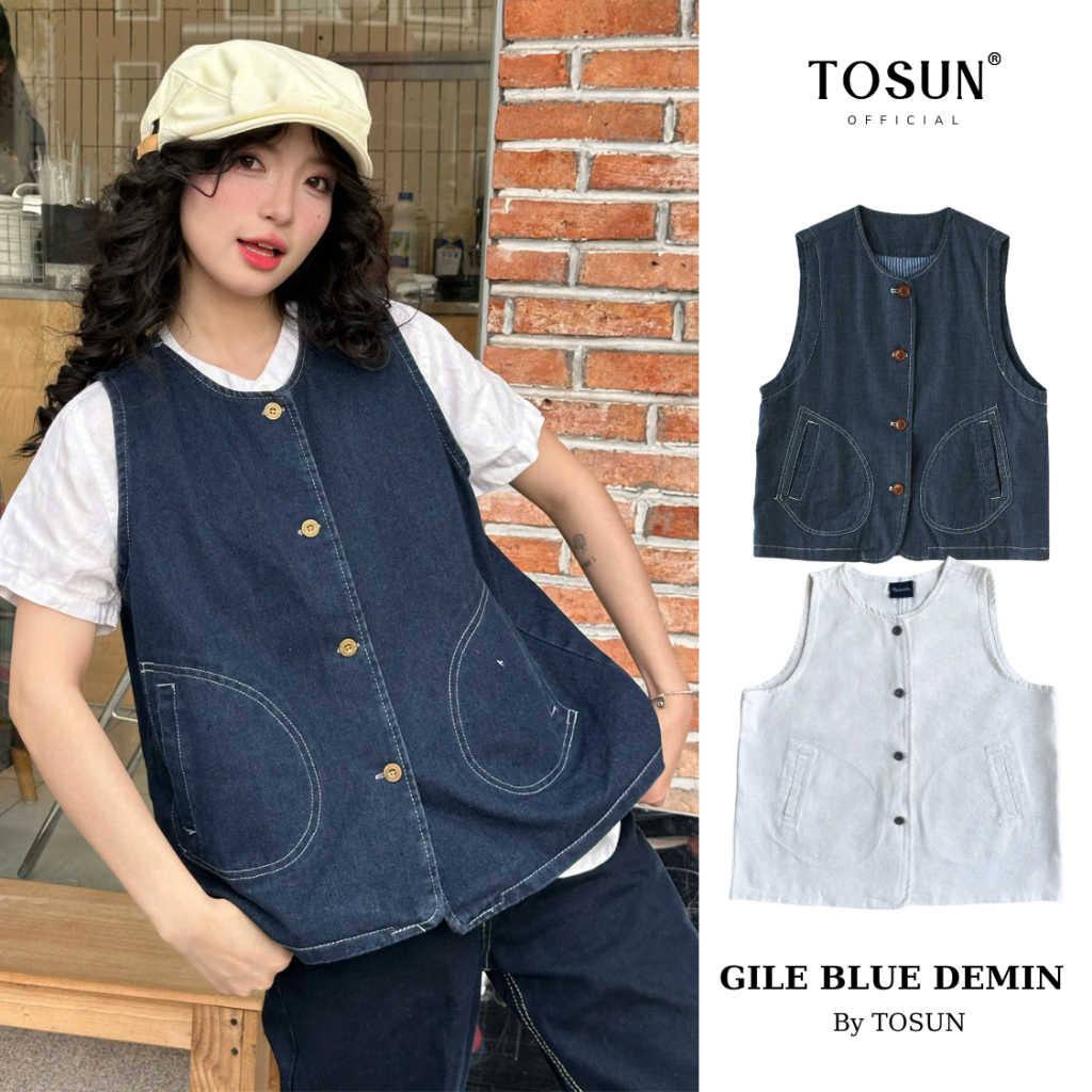 Áo Gile Jeans Nữ Màu Blue Denim Form Rộng 𝐓𝐎𝐒𝐔𝐍 Áo Khoác Jean Ngoài Phối Nhiều Phong Cách GL01