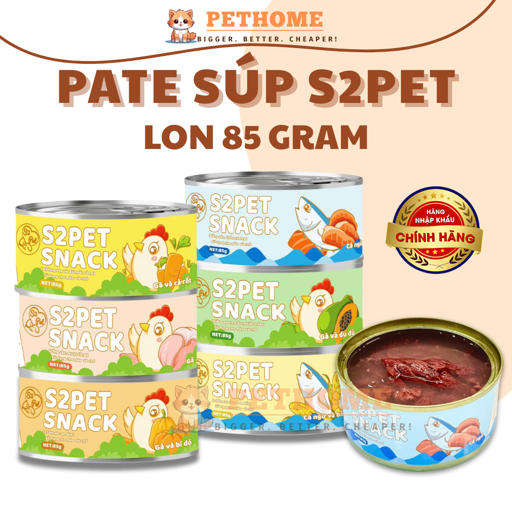 Pate Cho Mèo S2Pet Snack Lon 85g Giàu Dinh Dưỡng, Thịt Tươi Nguyên Chất, Bổ Sung Đầy Đủ Dinh Dưỡng