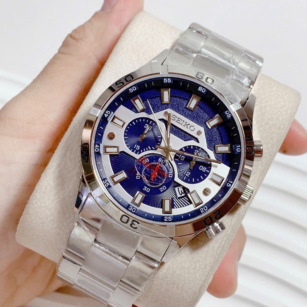 Đồng hồ nam chronograph thể thao seiko 808 dây thép không gỉ size 44mm