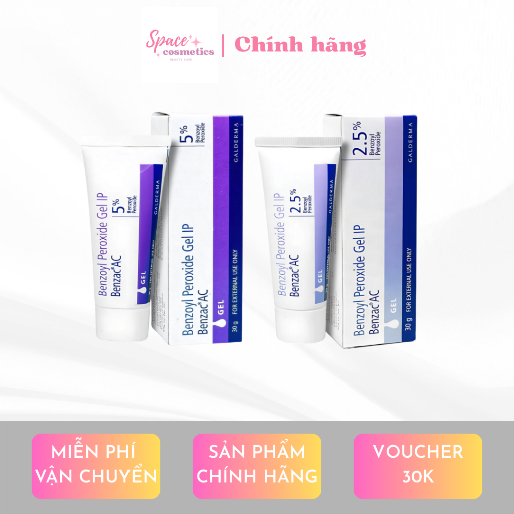 Kem Benzac AC 5% 2.5% Benzoyl peroxide 5% gel chấm mụn giảm mụn bọc mụn đầu trắng sưng tẩy đỏ