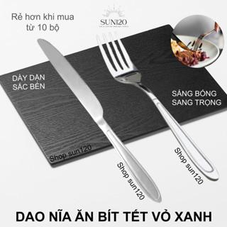 Bộ dao dĩa ăn bít tết inox dày đẹp sang trọng vỏ xanh bộ dao nĩa ăn steak hoặc thìa cafe