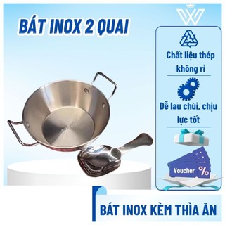  Bộ Bát Inox 2 Quai + Thìa Ăn Cao Cấp – An Toàn Dễ Vệ Sinh Dùng Cho Mì Lẩu Cơm Cháo 