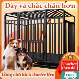  Lồng chó NAN ỐNG DÀY cho chó lớn - Chuồng chó nan ống sơn tĩnh điện Tặng Khay Vệ Sinh Có Bánh Xe 