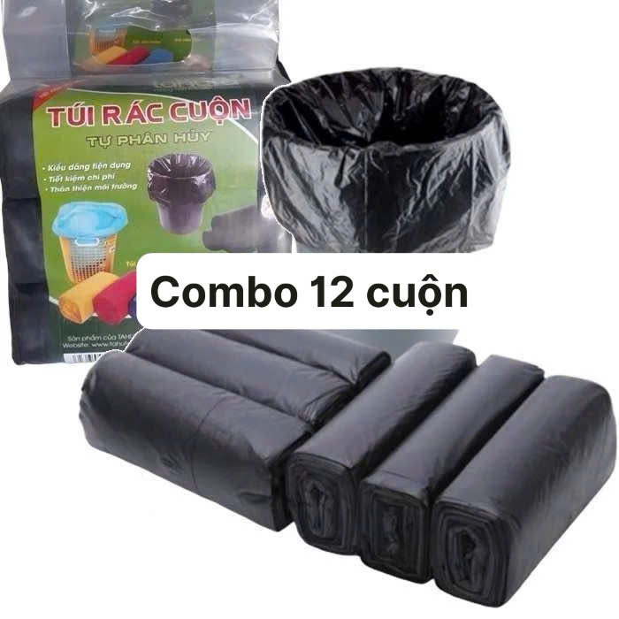 COMBO 12 Cuộn Túi Rác Đen Tự Phân Hủy Kích Thước 55x65cm