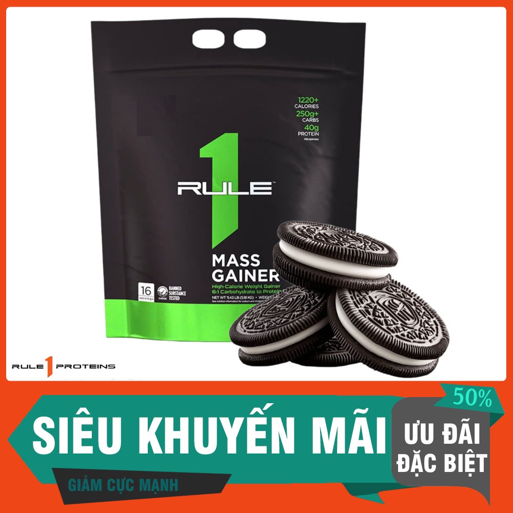Sữa bột Rule 1 Mass Gainer (5.45KG) Thực Phẩm Bổ Sung Giàu Calories, Protein vị COOKIE CREAM