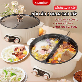 Nồi Lẩu Điện Đa Năng Asaki 2 Ngăn Công Suất 2000W Dung Tích Lớn 7 Lít 2 Nút Điều Chỉnh Nhiệt