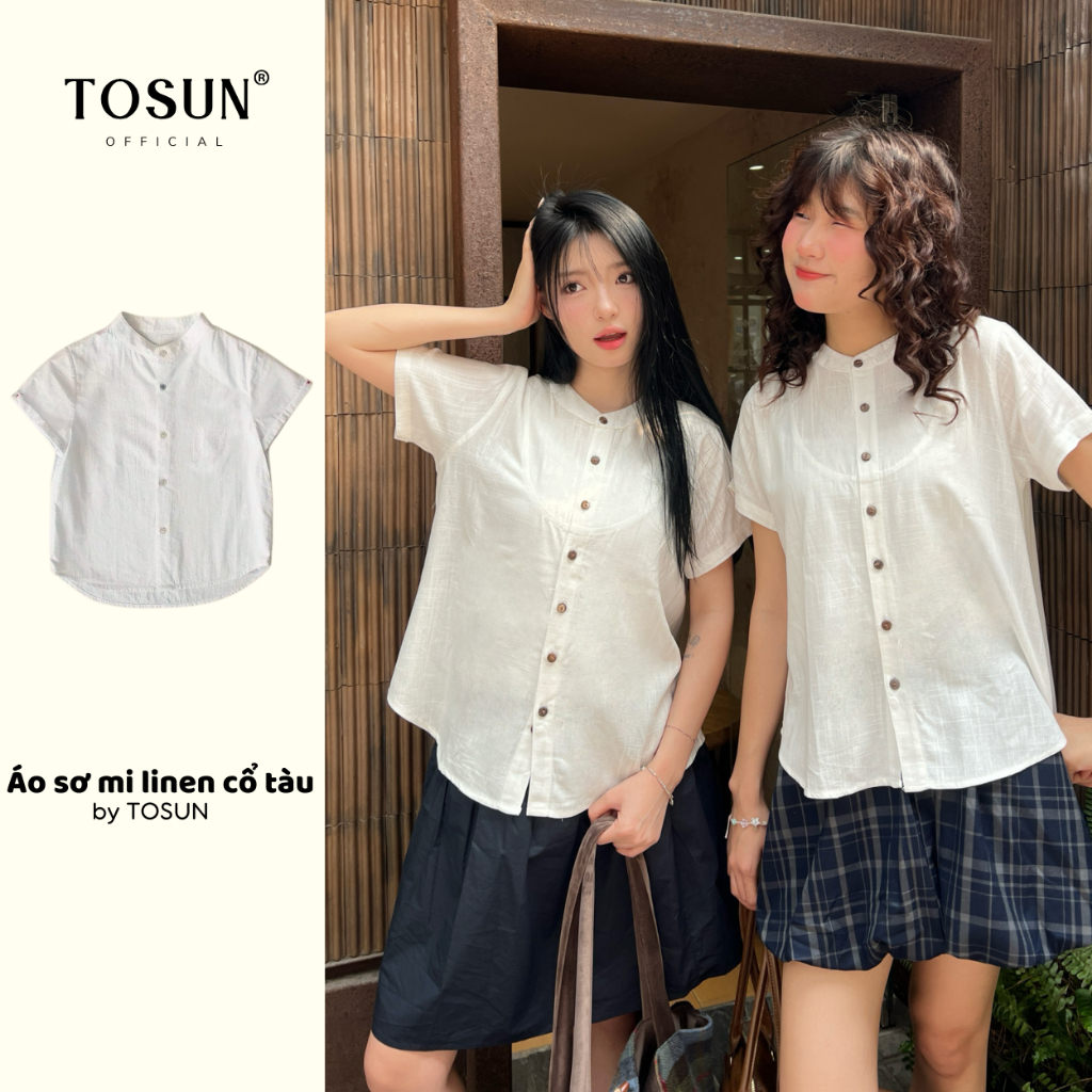 Áo Sơ Mi Nữ Cổ Tàu 𝐓𝐎𝐒𝐔𝐍 Tay Ngắn Vải Linen Mỏng Mát M09