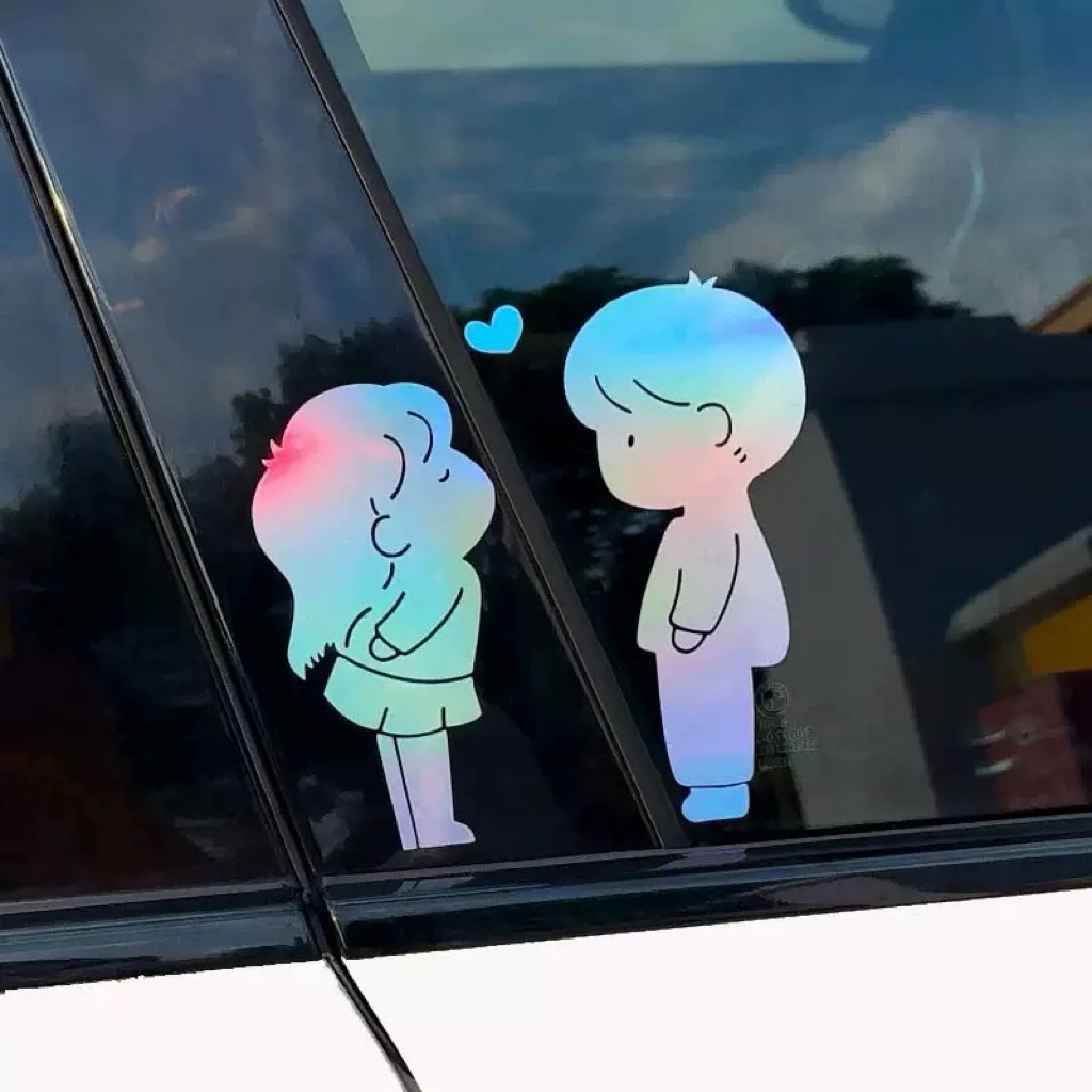 Tem decal 7 màu đôi tình nhân đáng yêu - dán bên kính hông ô tô